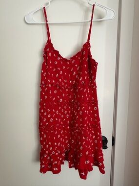 Red Floral Tiered Spaghetti Strap Mini Dress
